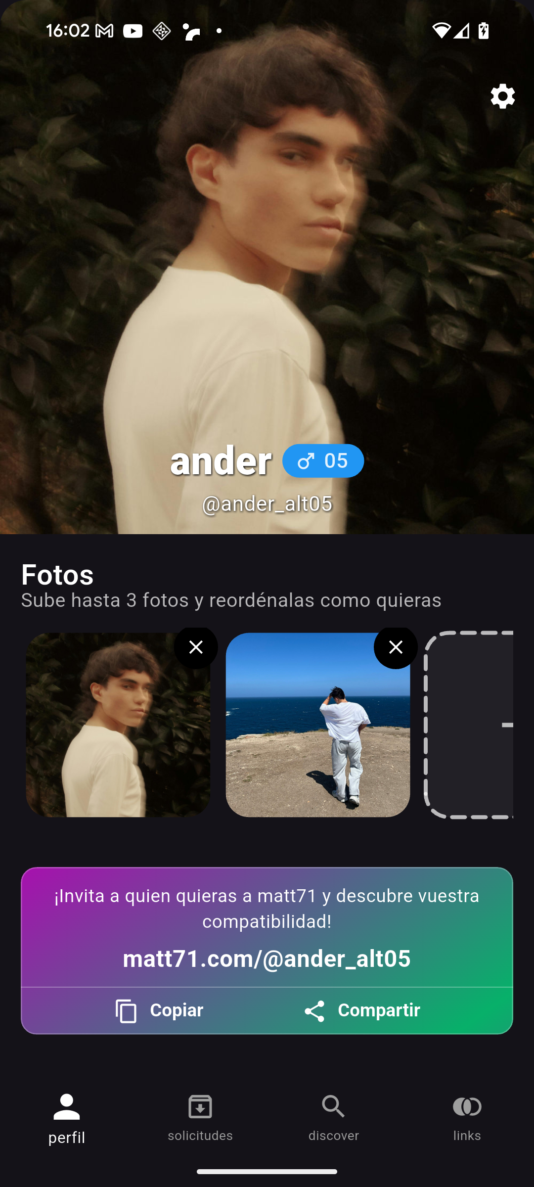 Pantalla con enlace de invitación
