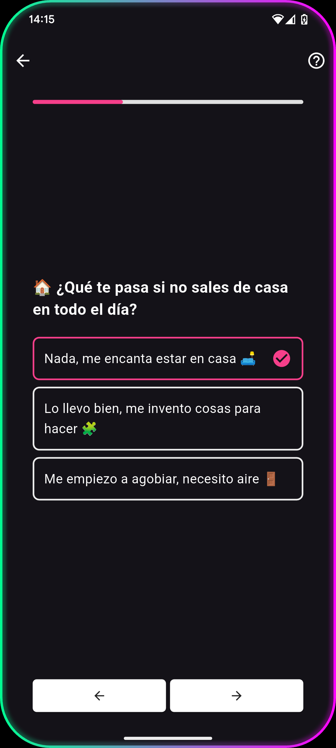 Pantalla del test